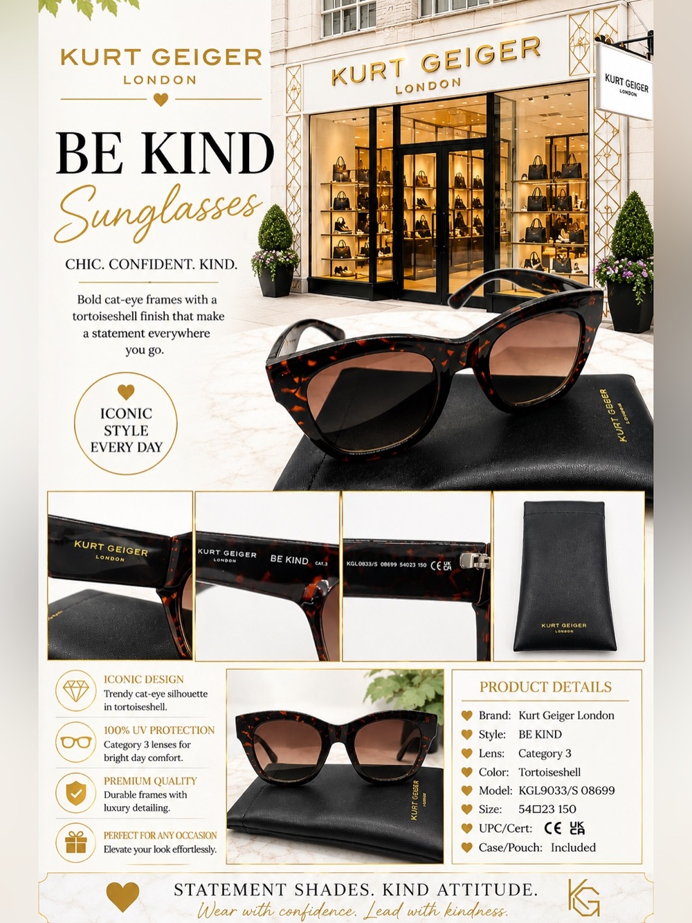 Kurt Geiger Tortoiseshell Cat-Eye Sunglasses NWOT